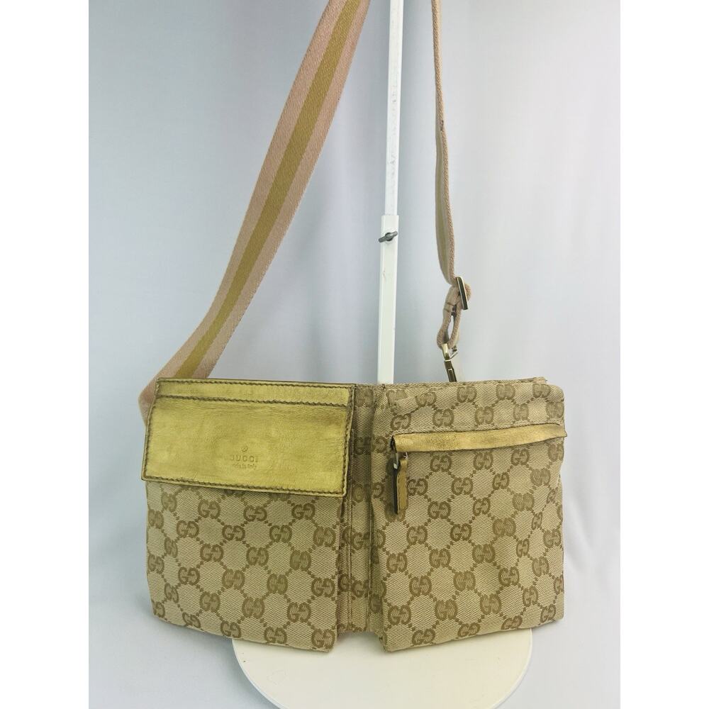 Gucci GG Belt Waist Bum Bag Medium Beige/Gold Canvas/Leather Sling bag Rare